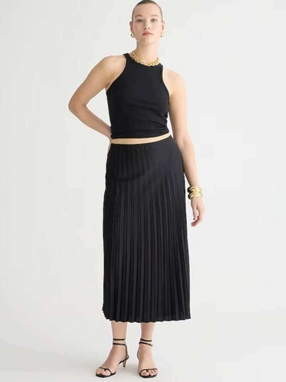 J. CREW Gwyneth Pleated Slip Skirt Black Accordion Pull On Midi Women's 2XS